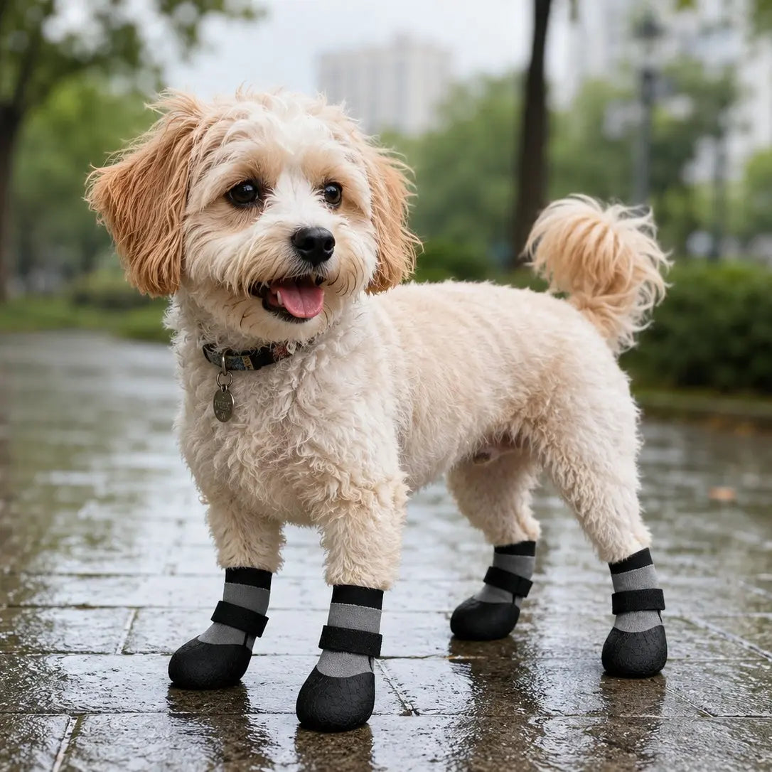 Pack of 4 Waterproof Dog Boots, Silicone Non-Slip and Wear-Resistant Pet Shoes, Outdoor Sports Puppy Shoes, Paw-Protecting Booties, Can Be Used as Socks or Shoes