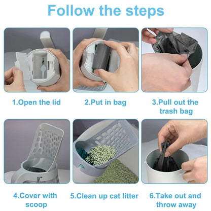 Premium Cat Litter Scoop with Refill - Reusable Pet Cleaning Tool for Efficient Cat Waste Management