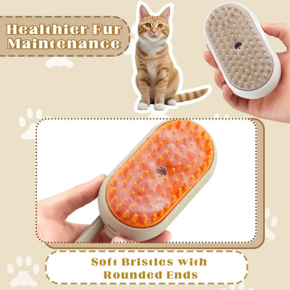 3-in-1 Pet Spray Massage Brush with One-Button Steam Function, Folding Rotatable Design for Hair Removal and Bathing