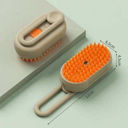 3-in-1 Pet Spray Massage Brush with One-Button Steam Function, Folding Rotatable Design for Hair Removal and Bathing