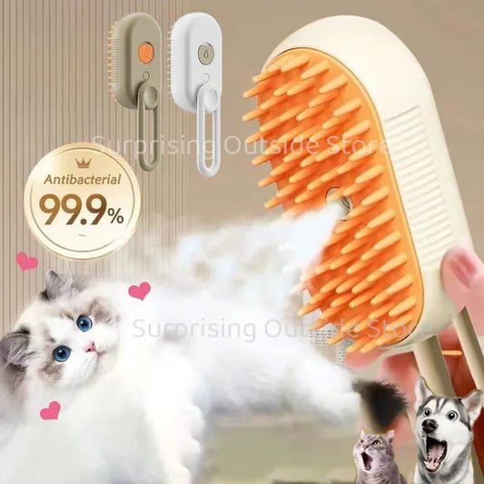 3-in-1 Pet Spray Massage Brush with One-Button Steam Function, Folding Rotatable Design for Hair Removal and Bathing
