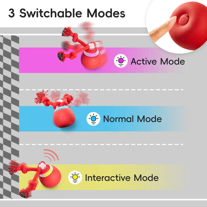 Potaroma Interactive Dog Toy - Automatic Rolling Squeaky Ball with Touch Activation, Rechargeable Dynamic Motion, Durable Rope for Small to Medium Puppies, Engaging Red Chasing Game