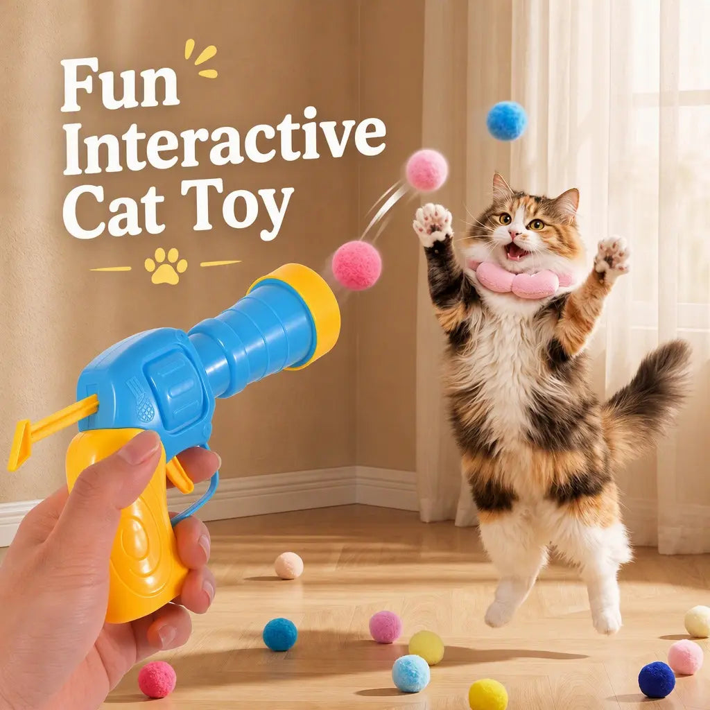 Plastic Universal Interactive Cat Toy Launcher Set - 1 Launcher, 30 Plush Balls, Battery-Free, Durable, Manual Trigger, Indoor Chasing Game, Bonding Boost, Ideal Gift for Cats