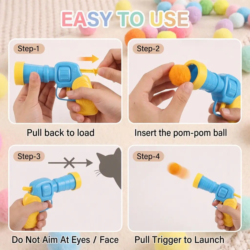 Plastic Universal Interactive Cat Toy Launcher Set - 1 Launcher, 30 Plush Balls, Battery-Free, Durable, Manual Trigger, Indoor Chasing Game, Bonding Boost, Ideal Gift for Cats