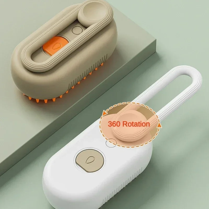 3-in-1 Pet Spray Massage Brush with One-Button Steam Function, Folding Rotatable Design for Hair Removal and Bathing