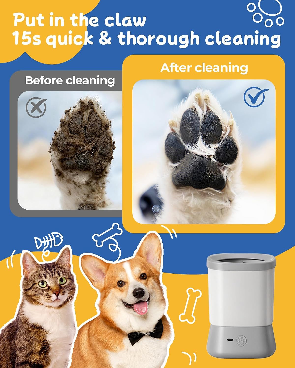 Electric Dog Paw Cleaner - Automatic Two-Speed Foot Washer for Medium to Large Dogs and Cats