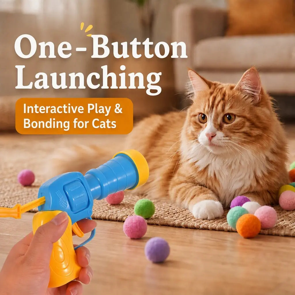 Plastic Universal Interactive Cat Toy Launcher Set - 1 Launcher, 30 Plush Balls, Battery-Free, Durable, Manual Trigger, Indoor Chasing Game, Bonding Boost, Ideal Gift for Cats