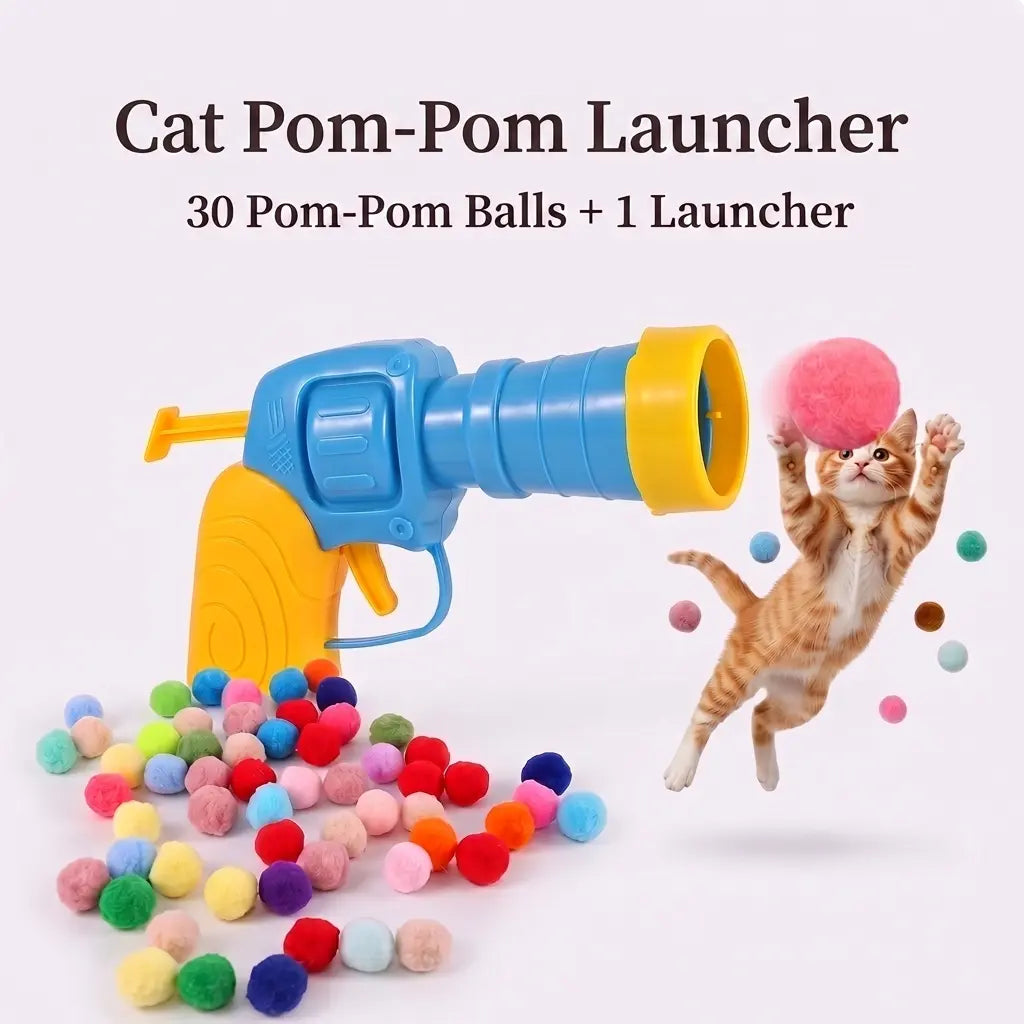 Plastic Universal Interactive Cat Toy Launcher Set - 1 Launcher, 30 Plush Balls, Battery-Free, Durable, Manual Trigger, Indoor Chasing Game, Bonding Boost, Ideal Gift for Cats