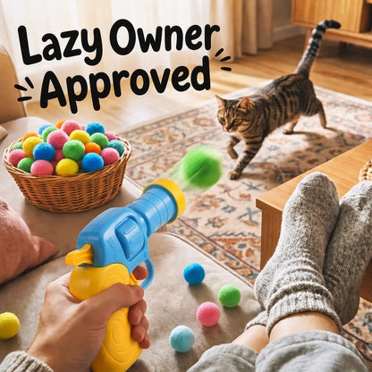 Plastic Universal Interactive Cat Toy Launcher Set - 1 Launcher, 30 Plush Balls, Battery-Free, Durable, Manual Trigger, Indoor Chasing Game, Bonding Boost, Ideal Gift for Cats