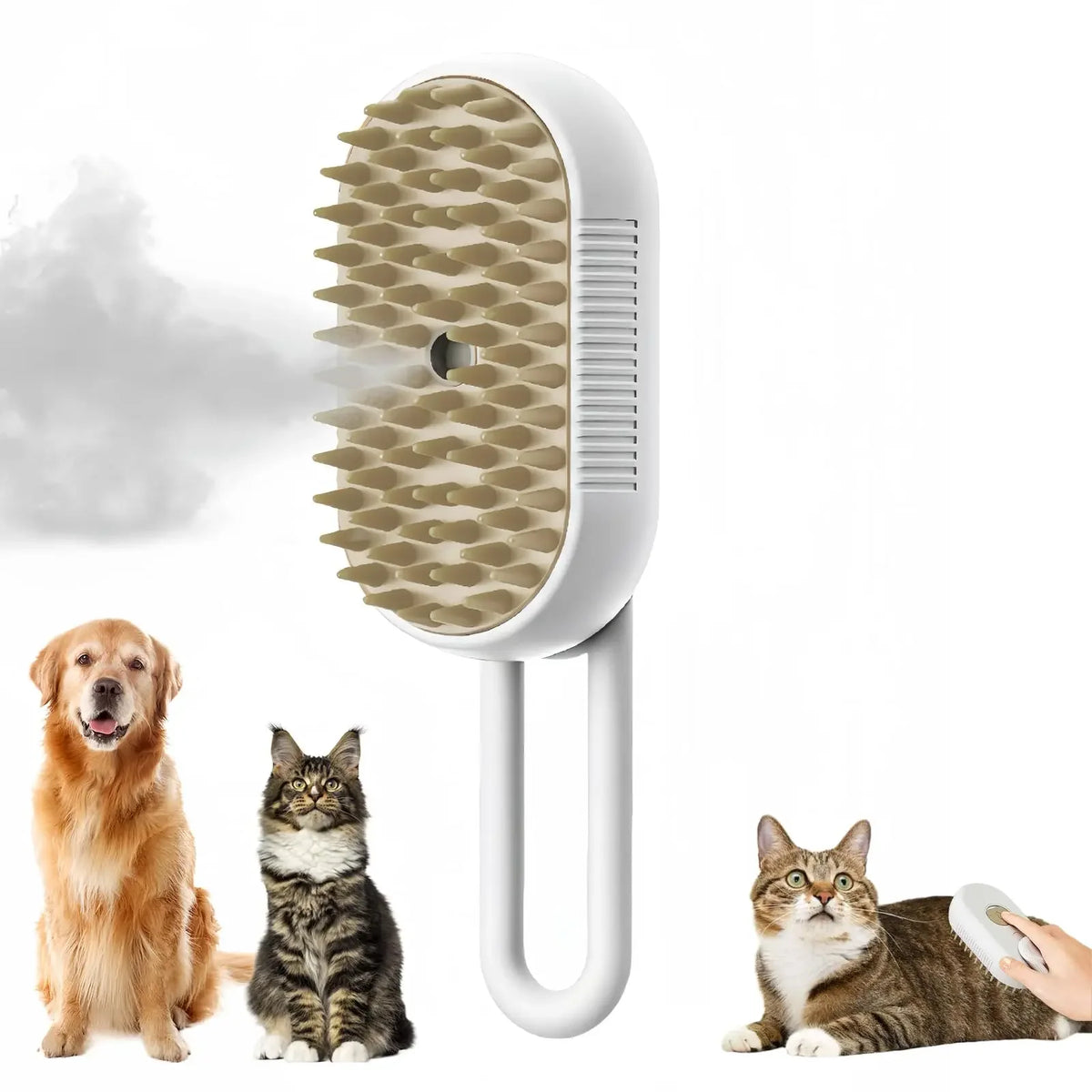 3-in-1 Pet Spray Massage Brush with One-Button Steam Function, Folding Rotatable Design for Hair Removal and Bathing
