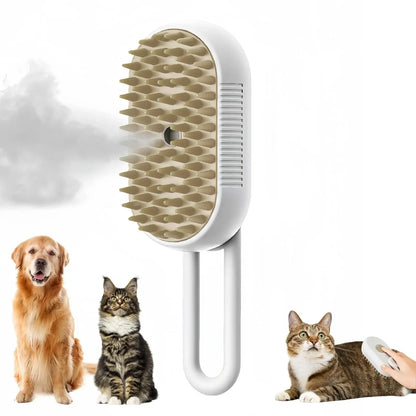 3-in-1 Pet Spray Massage Brush with One-Button Steam Function, Folding Rotatable Design for Hair Removal and Bathing